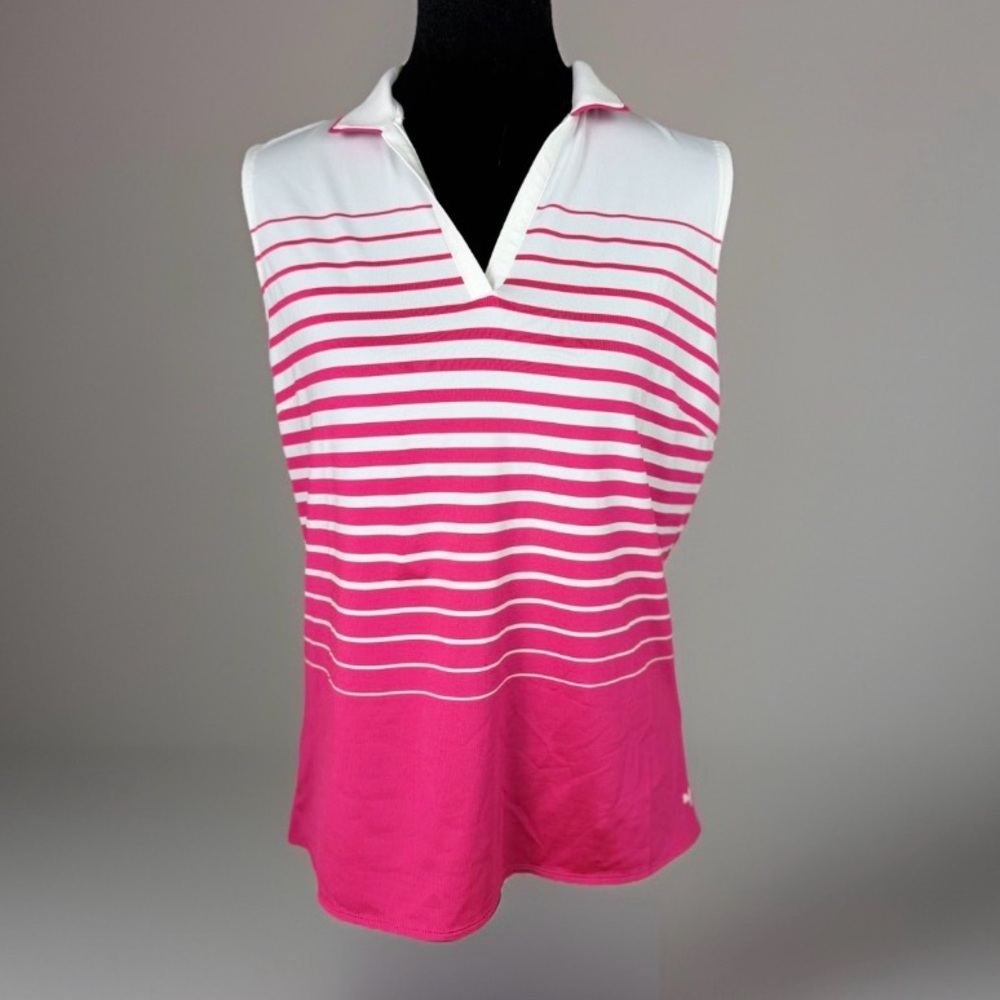 PUMA Women's Golf Shirt Medium Sleeveless Pink Stripe